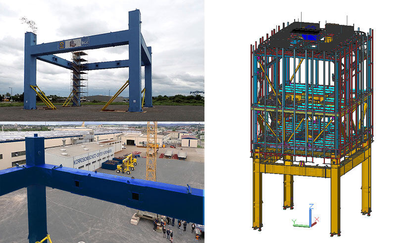 Construction of the winding tower for the shaft hoisting plant Konrad 2 - test assembly of the tower base part